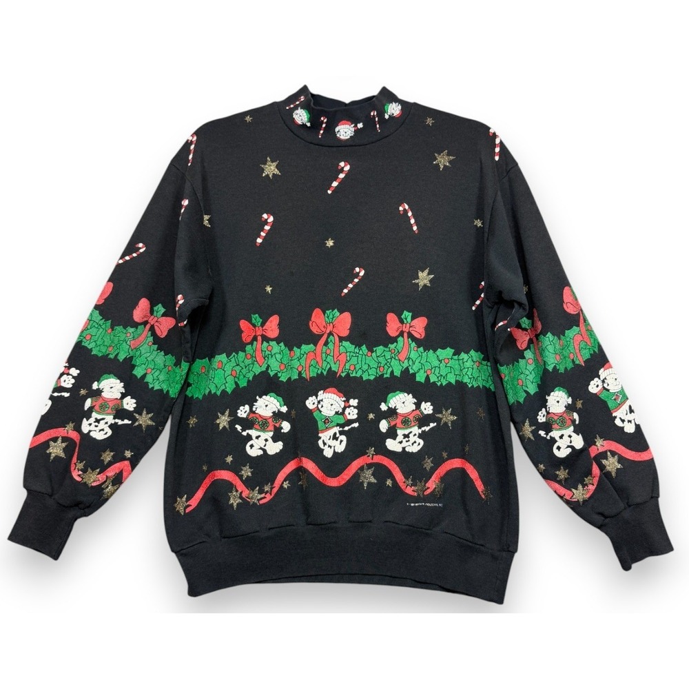 Vintage 1991 Mayfair Jane Colby Christmas Cats Womens Sweatshirt M AOP 90s